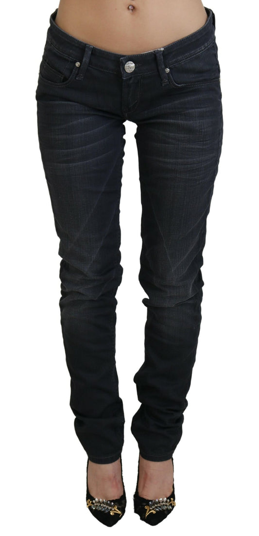 Acht Women's Black Washed Low Waist Slim Fit Cotton Denim Jeans