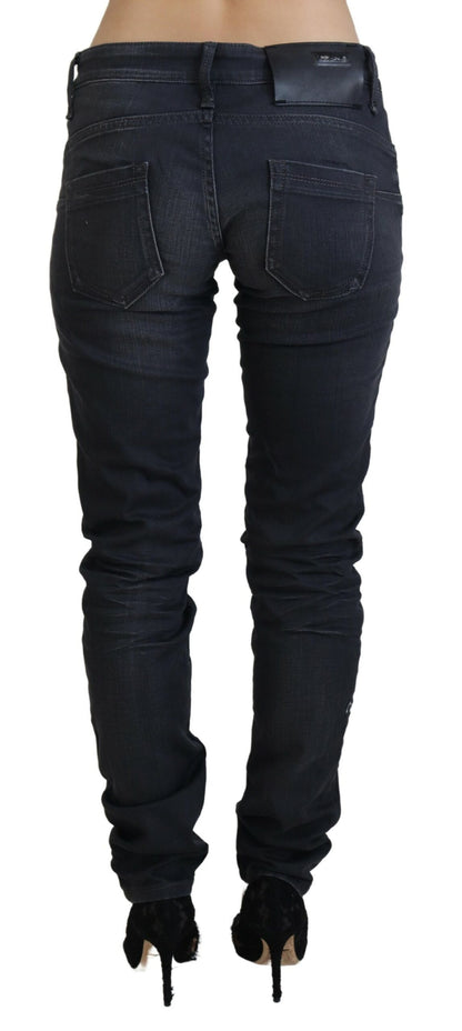 Acht Women's Black Washed Low Waist Slim Fit Cotton Denim Jeans