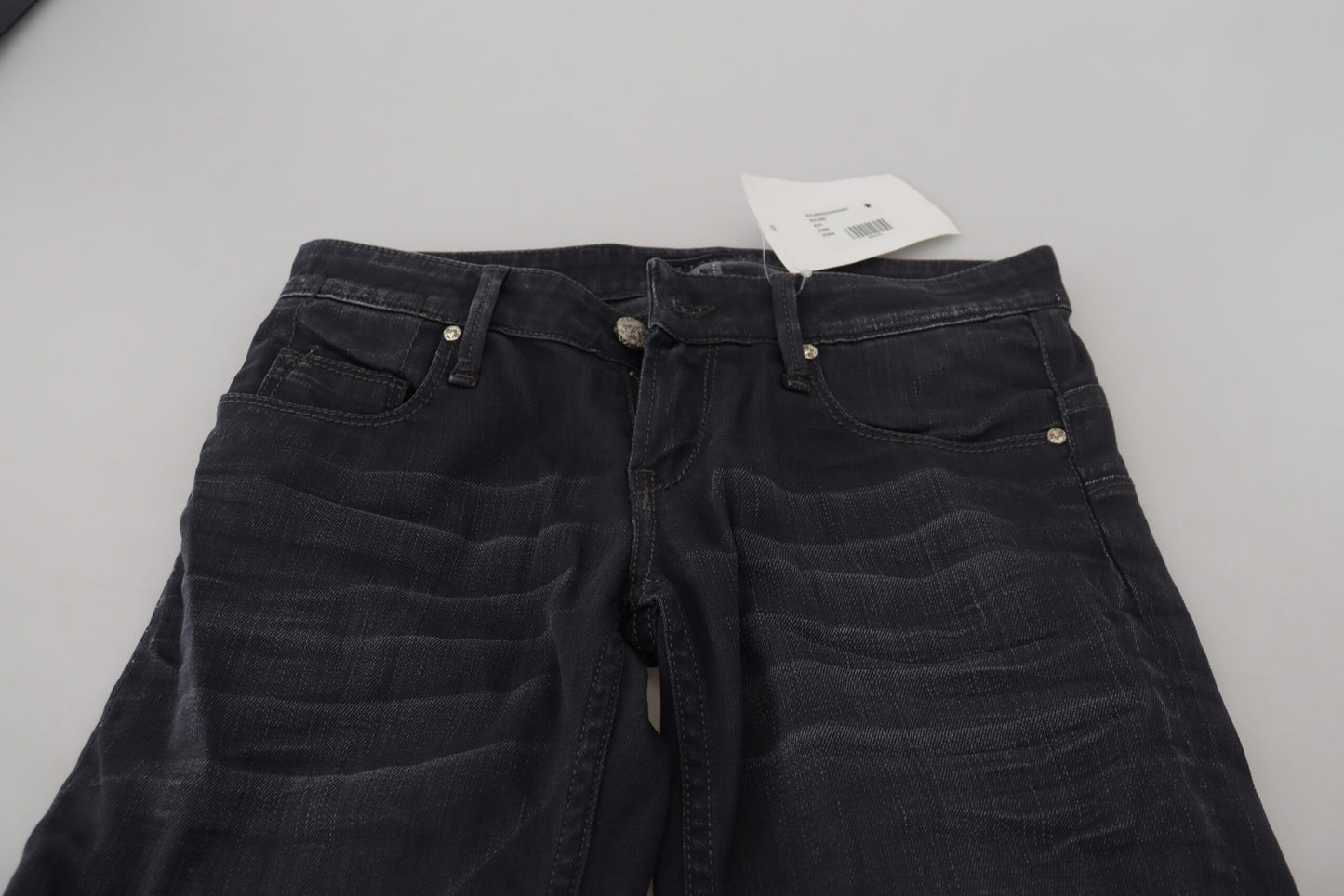 Acht Women's Black Washed Low Waist Slim Fit Cotton Denim Jeans