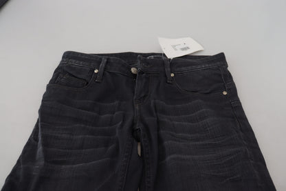Acht Women's Black Washed Low Waist Slim Fit Cotton Denim Jeans