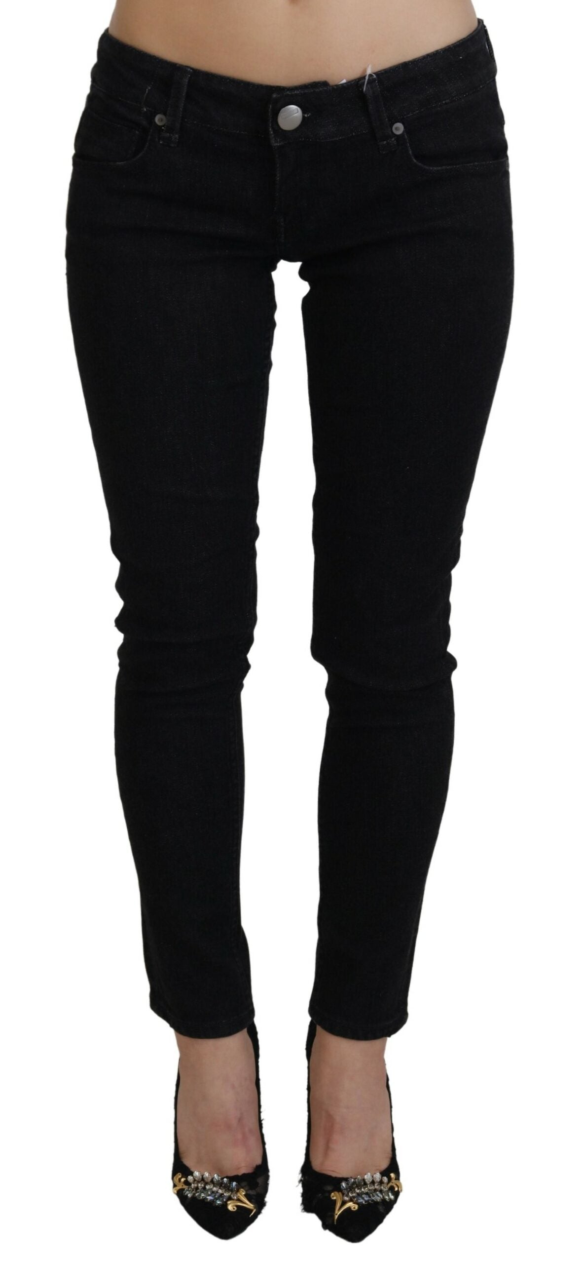 Acht Women's Black Low Waist Slim Fit Cotton Denim Jeans