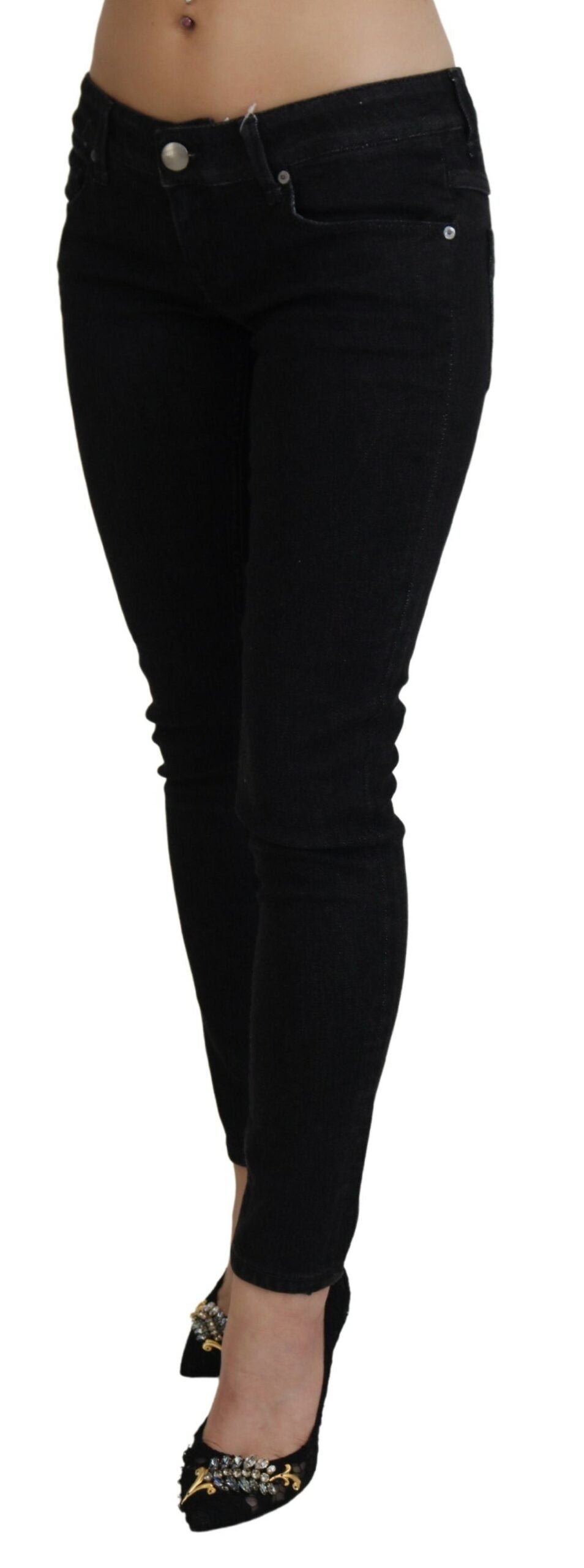 Acht Women's Black Low Waist Slim Fit Cotton Denim Jeans