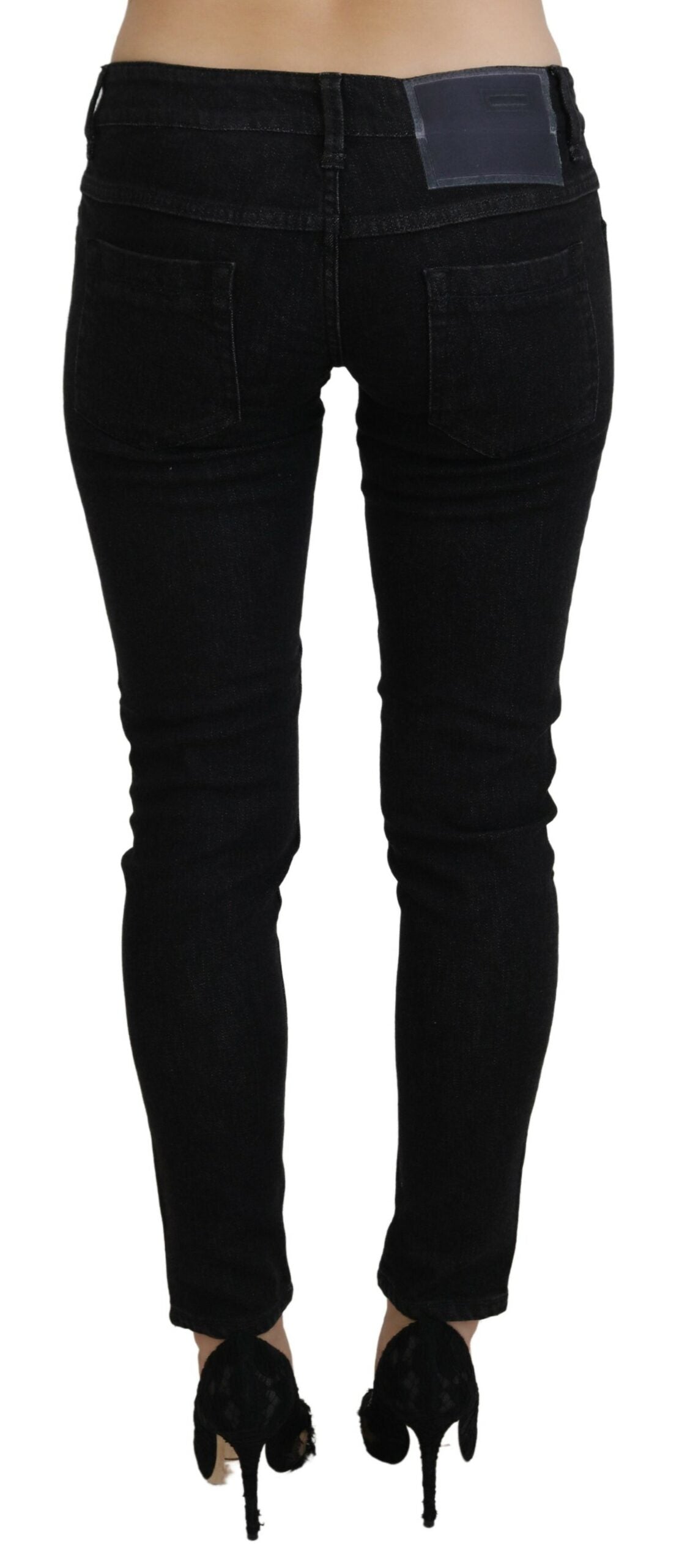 Acht Women's Black Low Waist Slim Fit Cotton Denim Jeans