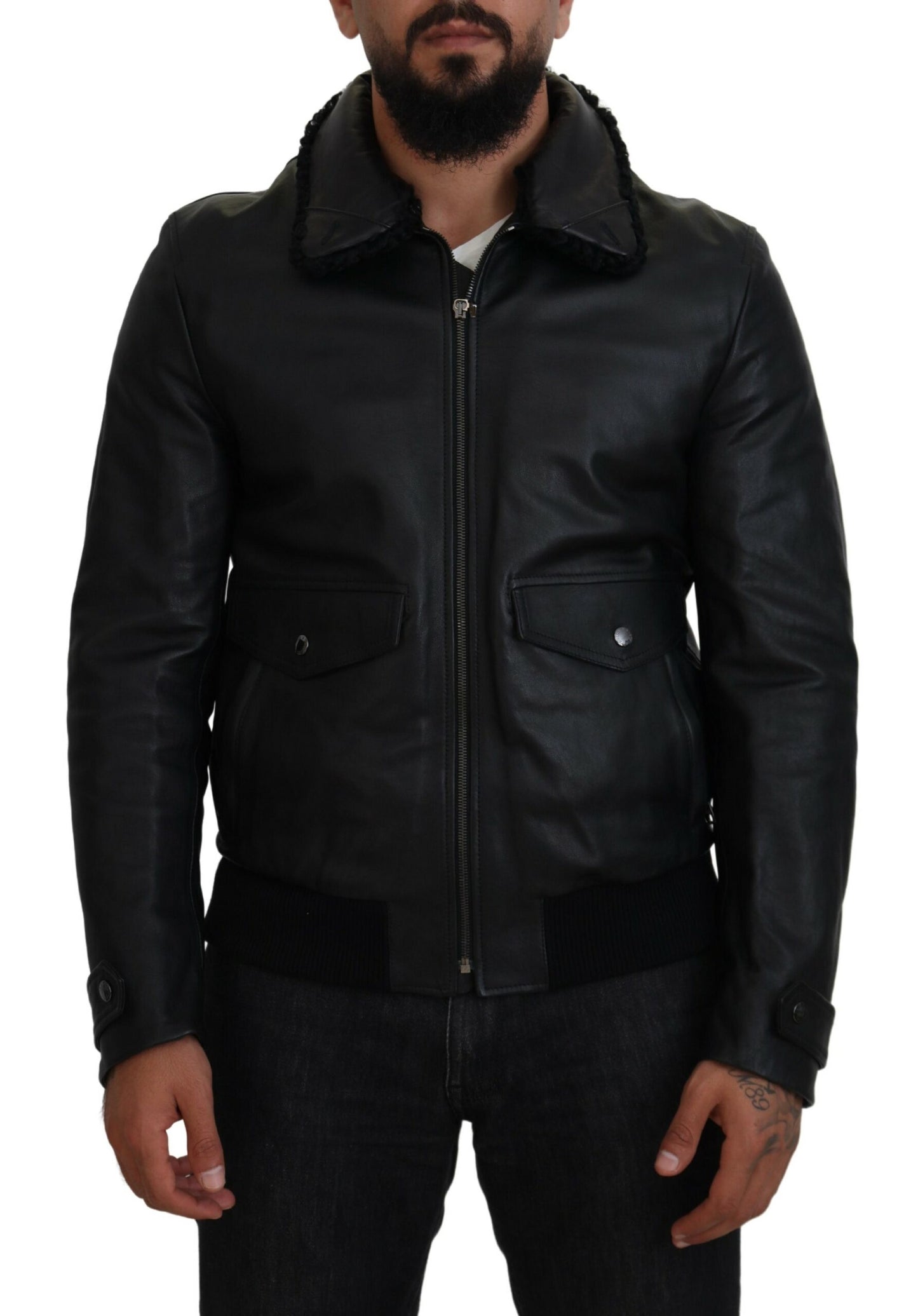 Dolce & Gabbana Men's Chic Black Leather Silk-Lined Jacket
