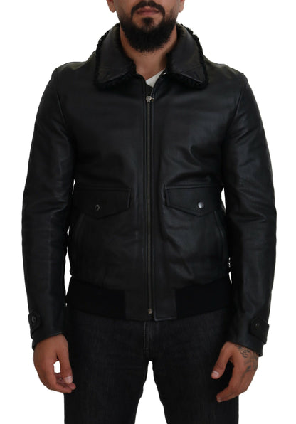 Dolce & Gabbana Men's Chic Black Leather Silk-Lined Jacket
