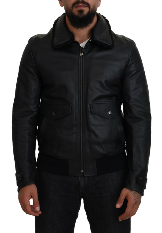 Dolce & Gabbana Men's Chic Black Leather Silk-Lined Jacket
