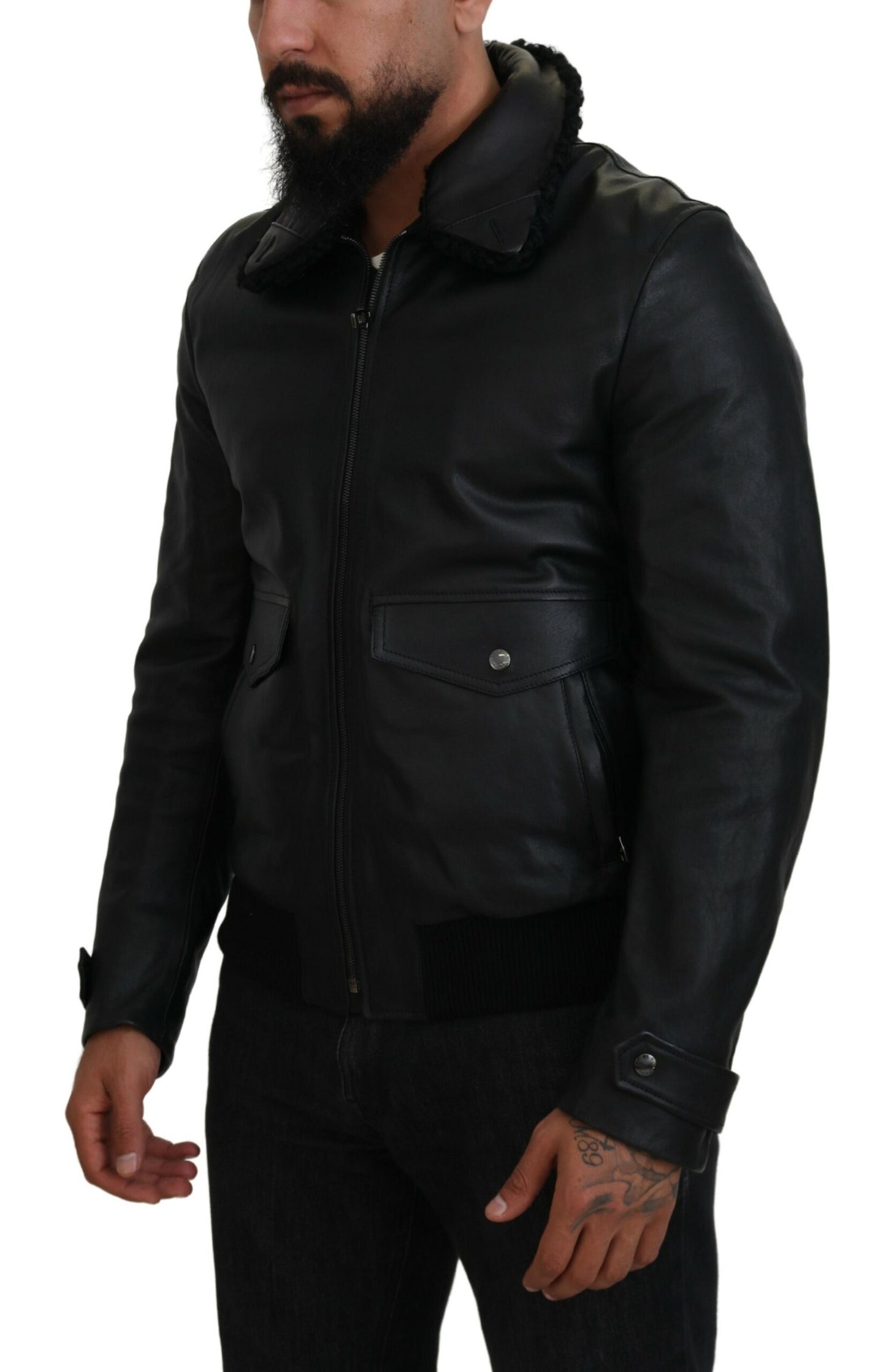 Dolce & Gabbana Men's Chic Black Leather Silk-Lined Jacket