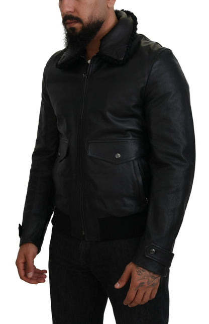Dolce & Gabbana Men's Chic Black Leather Silk-Lined Jacket