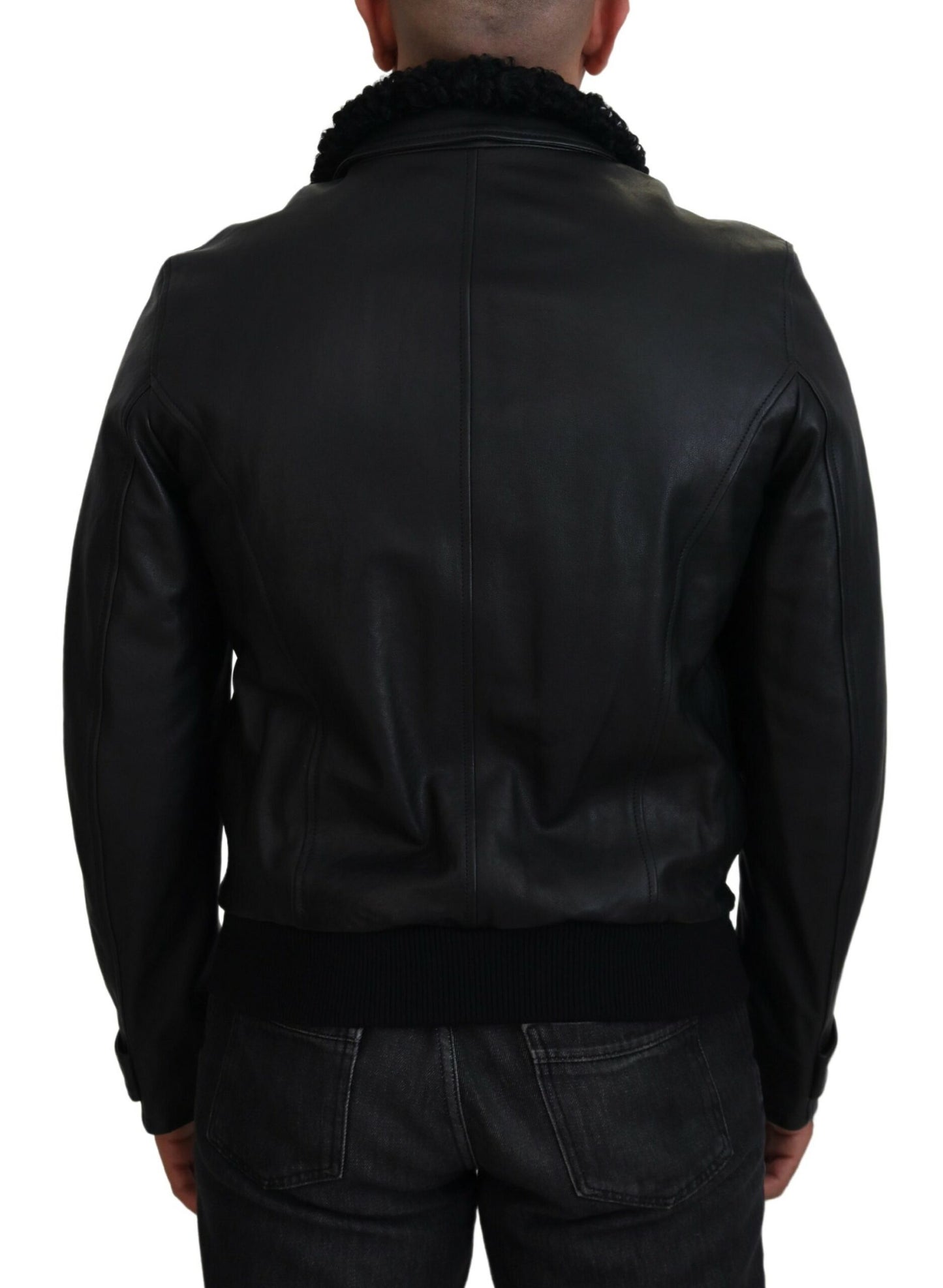Dolce & Gabbana Men's Chic Black Leather Silk-Lined Jacket