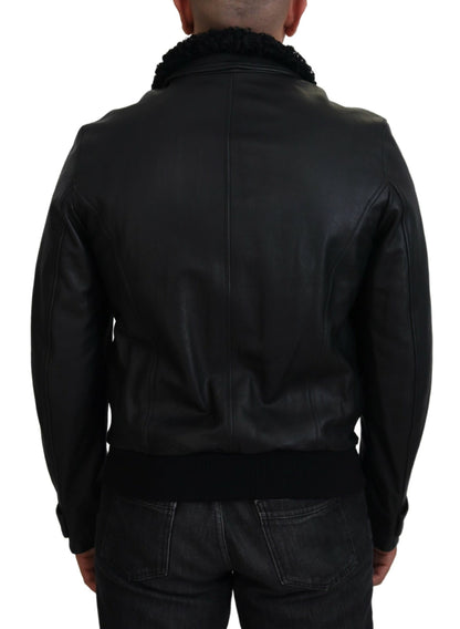 Dolce & Gabbana Men's Chic Black Leather Silk-Lined Jacket