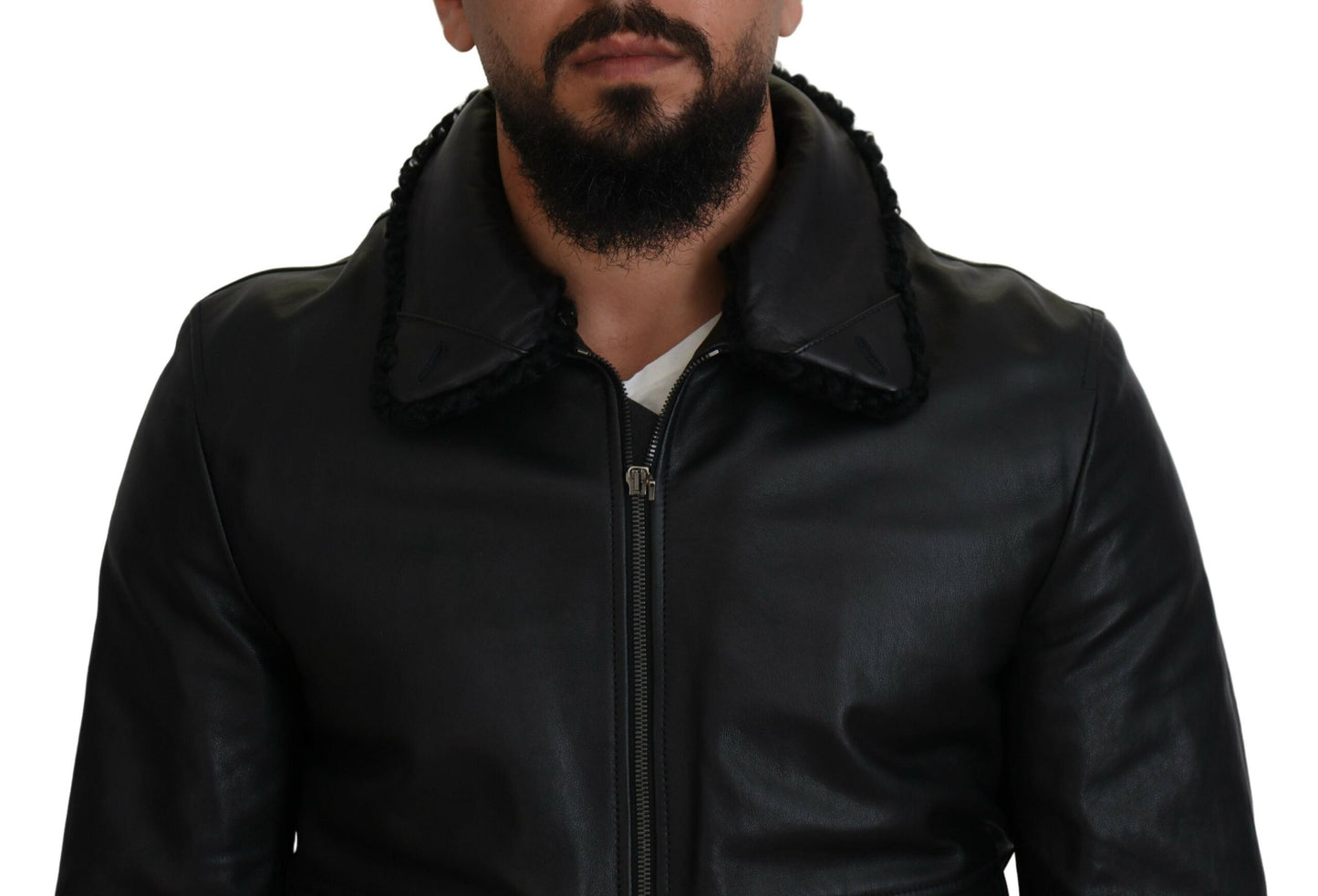 Dolce & Gabbana Men's Chic Black Leather Silk-Lined Jacket