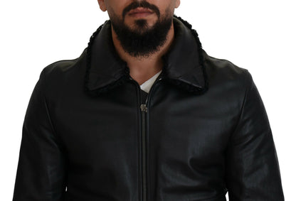 Dolce & Gabbana Men's Chic Black Leather Silk-Lined Jacket