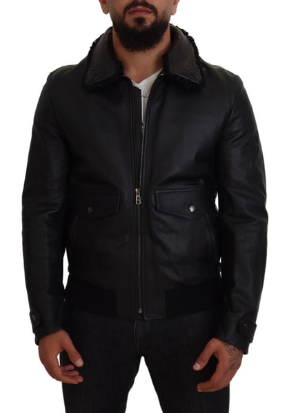 Dolce & Gabbana Men's Chic Black Leather Silk-Lined Jacket