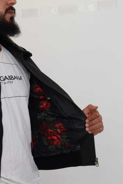 Dolce & Gabbana Men's Chic Black Leather Silk-Lined Jacket