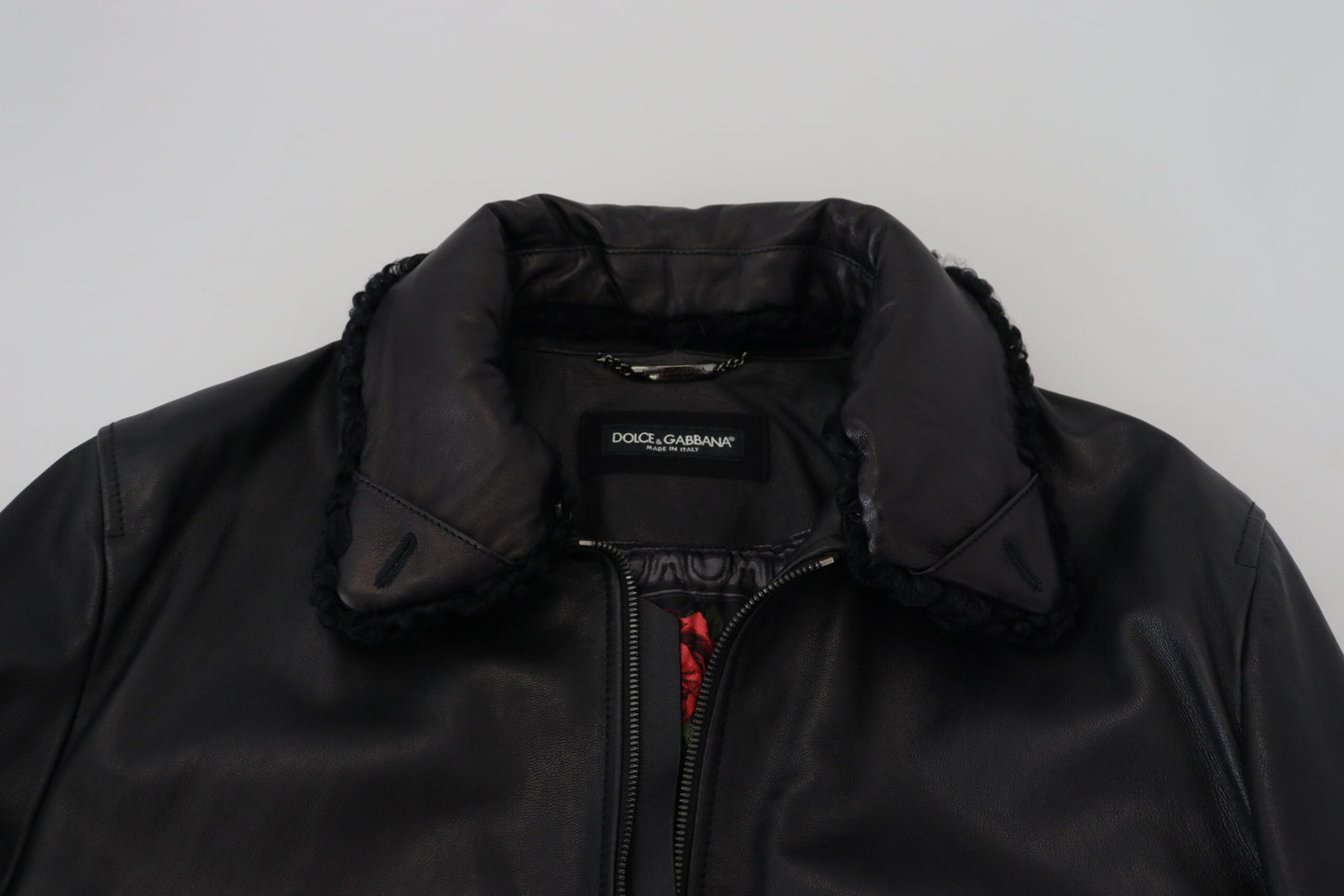 Dolce & Gabbana Men's Chic Black Leather Silk-Lined Jacket