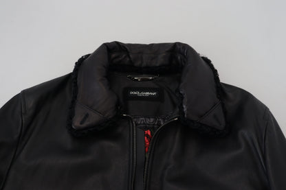 Dolce & Gabbana Men's Chic Black Leather Silk-Lined Jacket