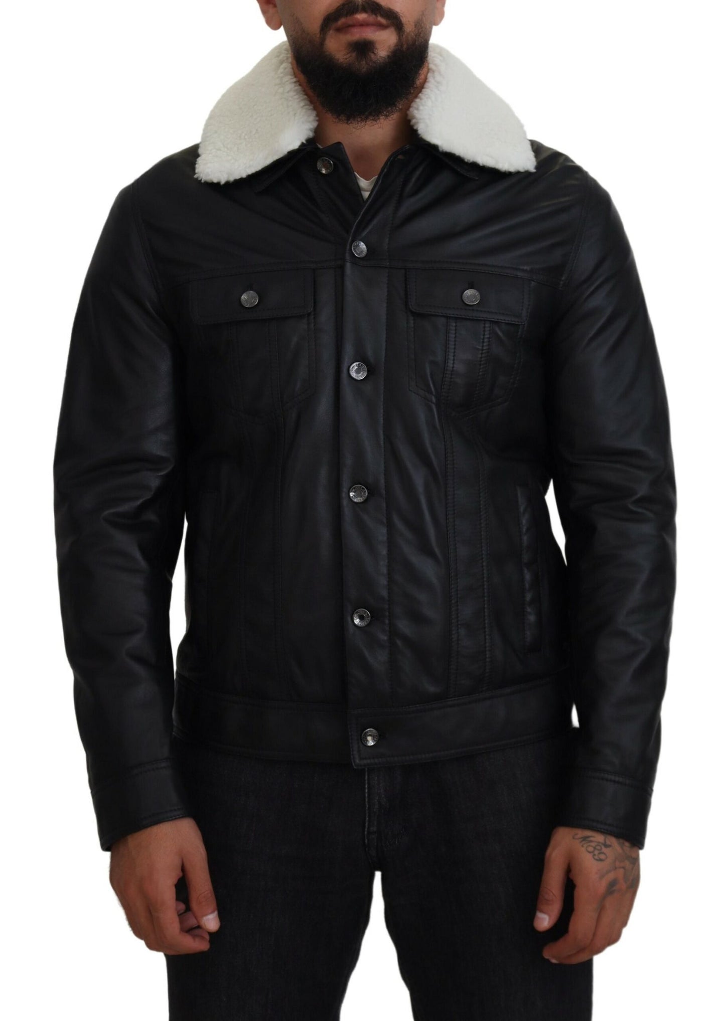 Dolce & Gabbana Men's Elegant Black Leather Bomber Jacket