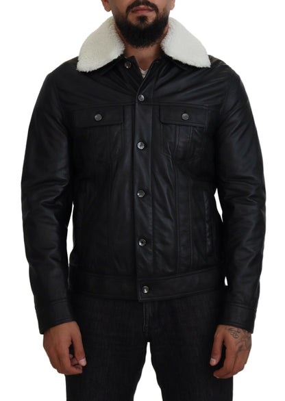 Dolce & Gabbana Men's Elegant Black Leather Bomber Jacket