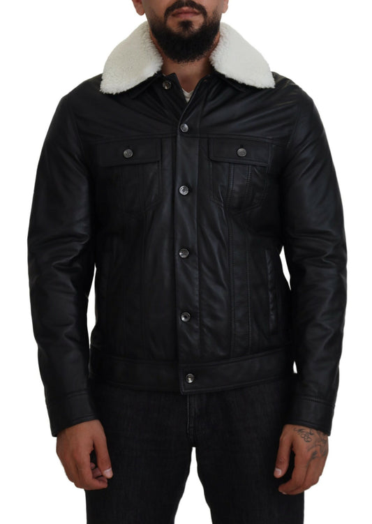 Dolce & Gabbana Men's Elegant Black Leather Bomber Jacket