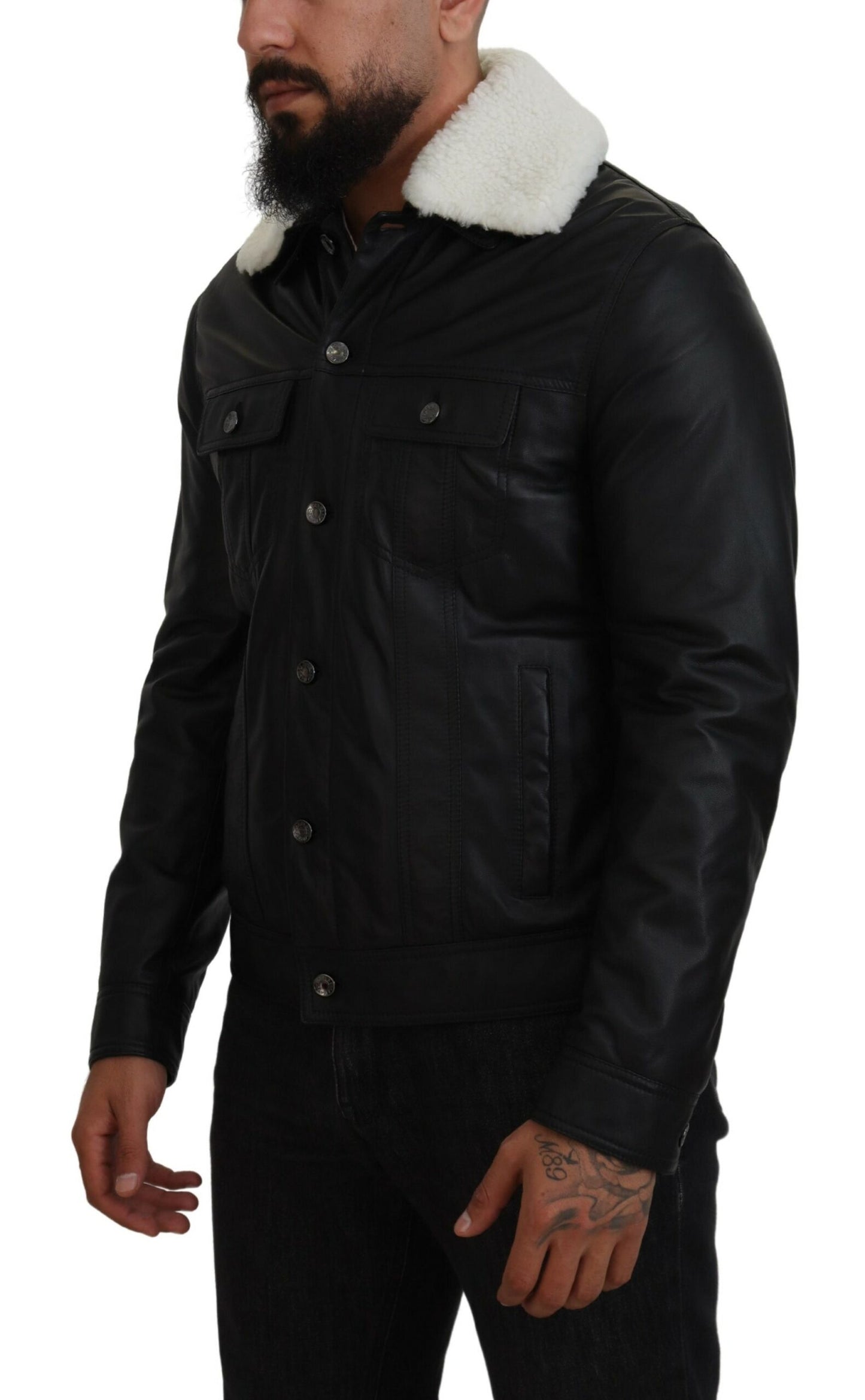 Dolce & Gabbana Men's Elegant Black Leather Bomber Jacket