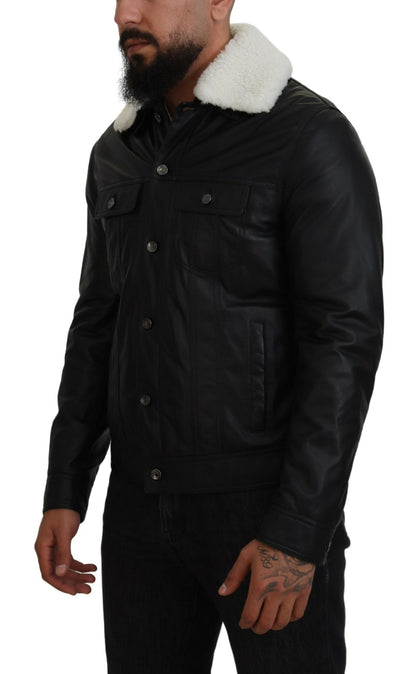 Dolce & Gabbana Men's Elegant Black Leather Bomber Jacket