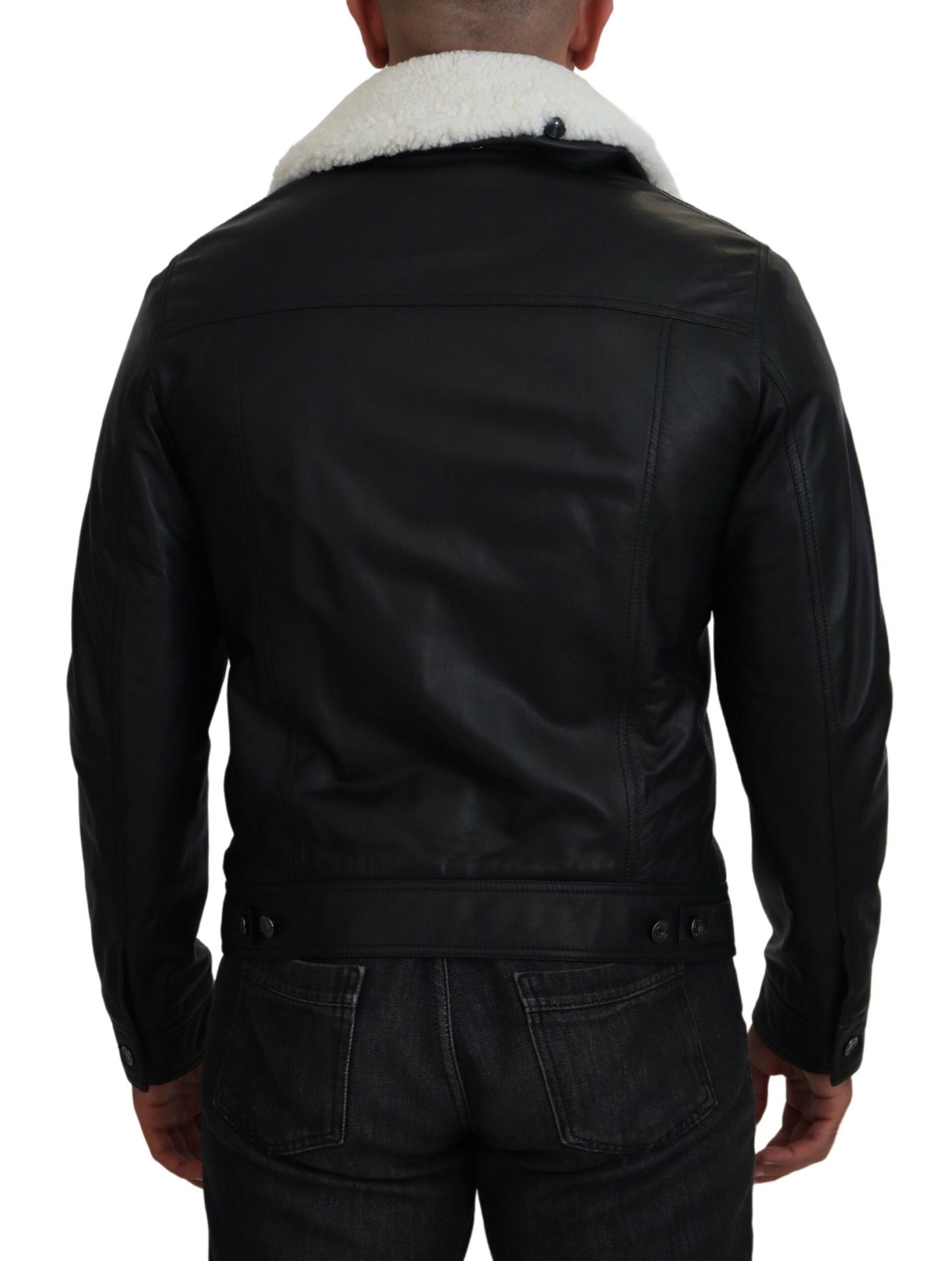 Dolce & Gabbana Men's Elegant Black Leather Bomber Jacket