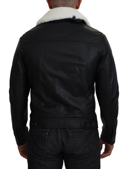 Dolce & Gabbana Men's Elegant Black Leather Bomber Jacket