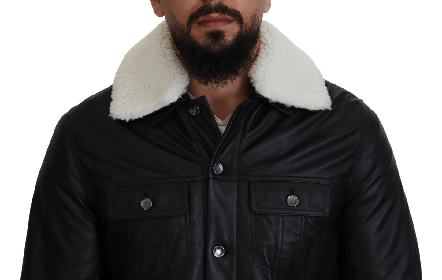 Dolce & Gabbana Men's Elegant Black Leather Bomber Jacket