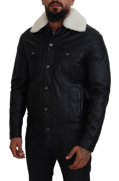 Dolce & Gabbana Men's Elegant Black Leather Bomber Jacket