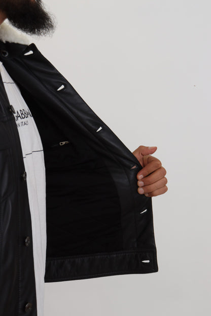 Dolce & Gabbana Men's Elegant Black Leather Bomber Jacket