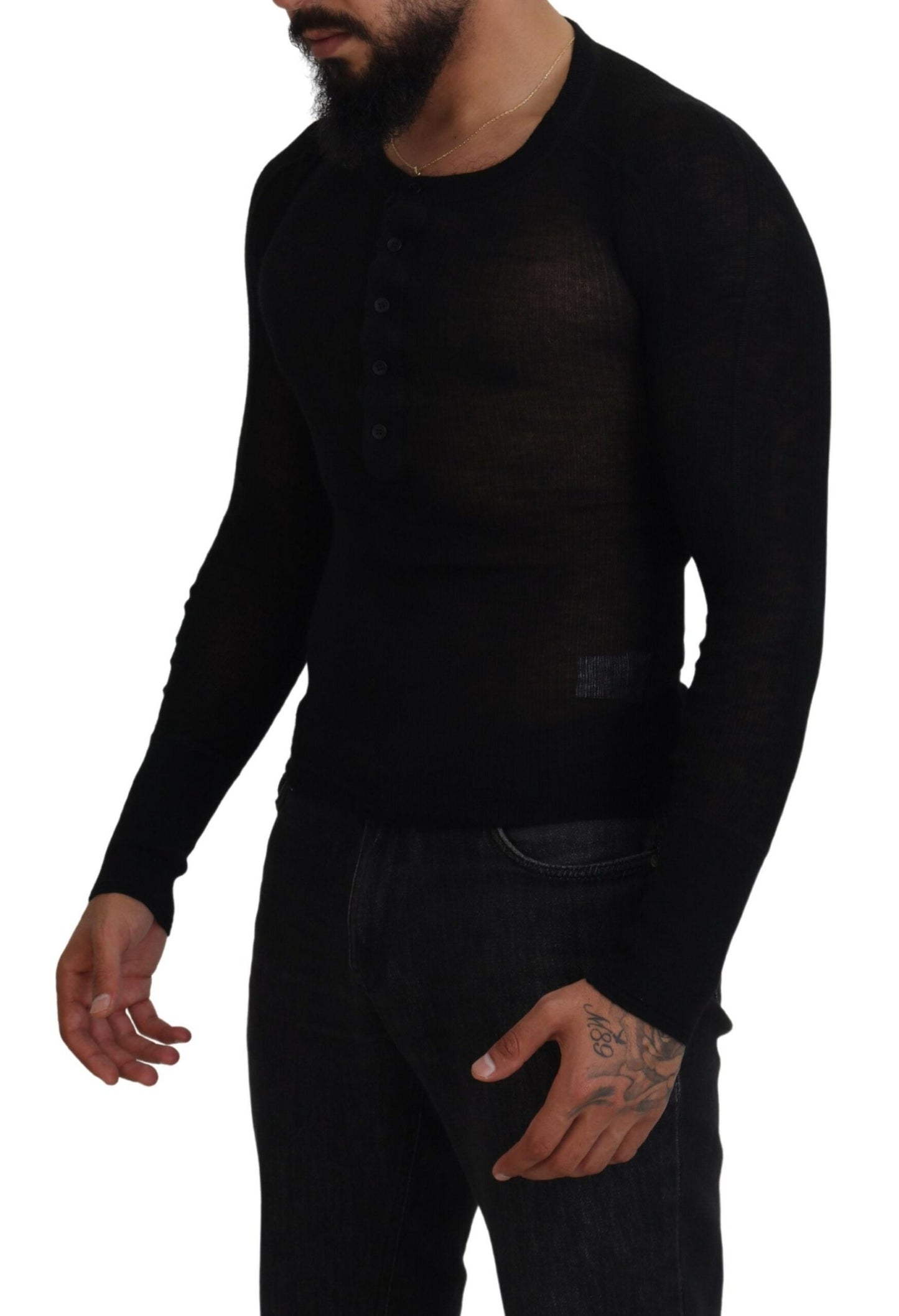 Dolce & Gabbana Men's Black Cashmere Button Pullover Sweater