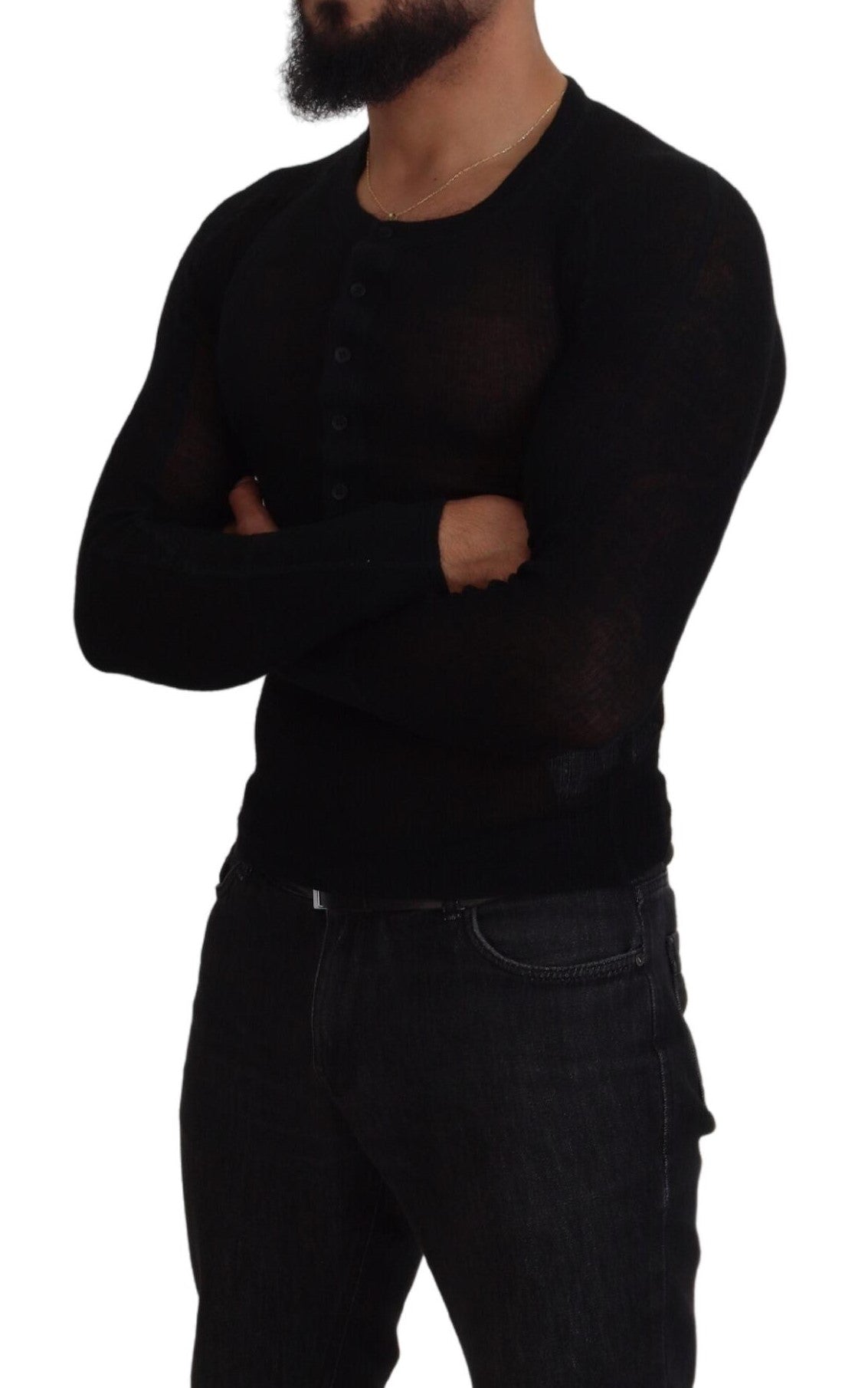 Dolce & Gabbana Men's Black Cashmere Button Pullover Sweater