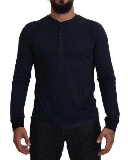 Dolce & Gabbana Men's Blue Cotton Button Crewneck Pullover Sweater