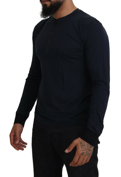 Dolce & Gabbana Men's Blue Cotton Button Crewneck Pullover Sweater
