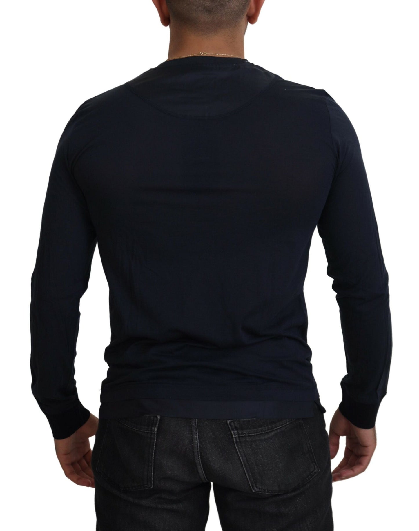 Dolce & Gabbana Men's Blue Cotton Button Crewneck Pullover Sweater