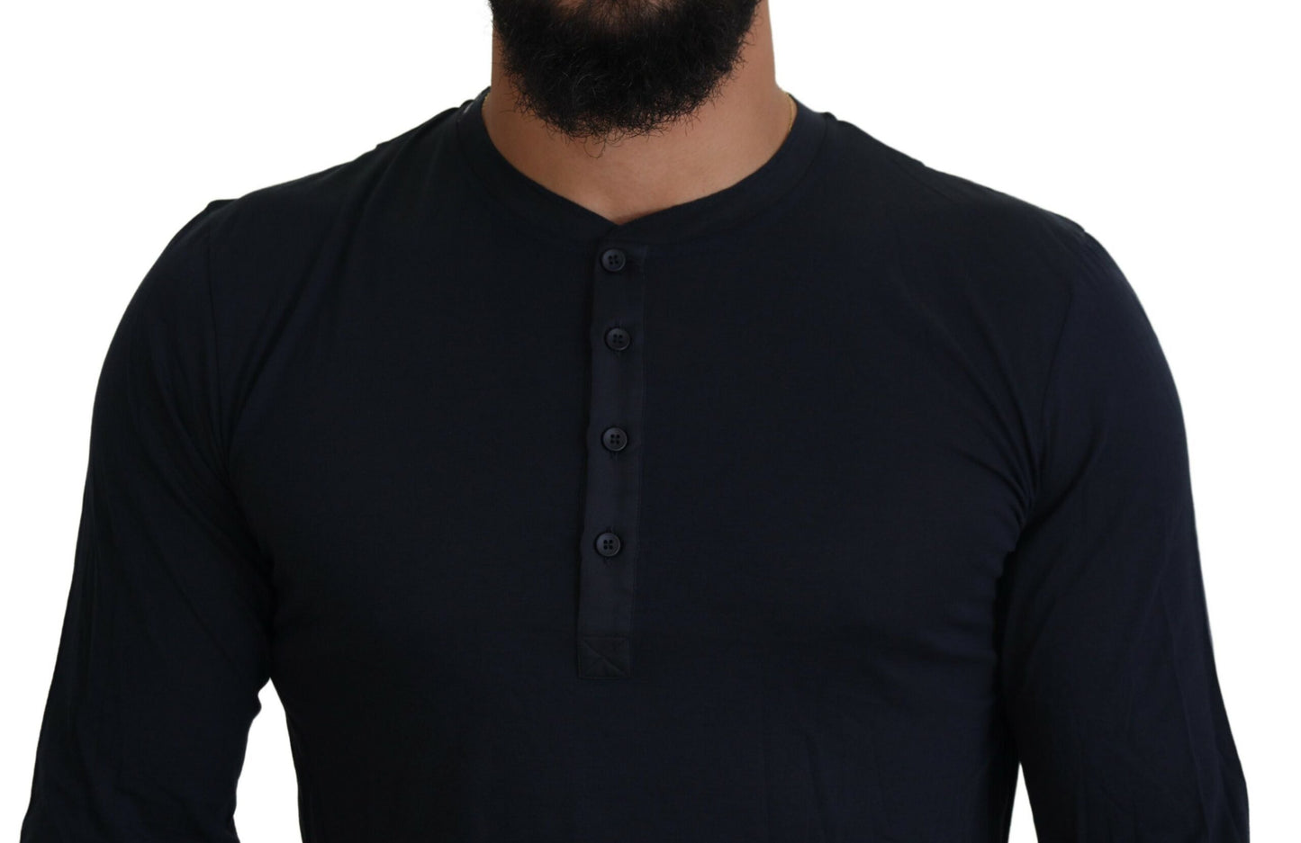 Dolce & Gabbana Men's Blue Cotton Button Crewneck Pullover Sweater