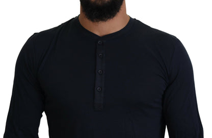 Dolce & Gabbana Men's Blue Cotton Button Crewneck Pullover Sweater