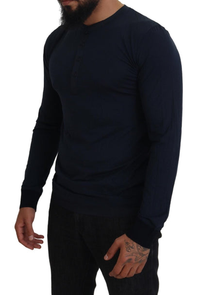 Dolce & Gabbana Men's Blue Cotton Button Crewneck Pullover Sweater