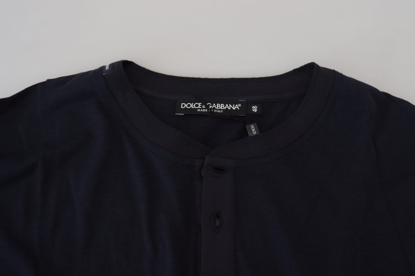 Dolce & Gabbana Men's Blue Cotton Button Crewneck Pullover Sweater