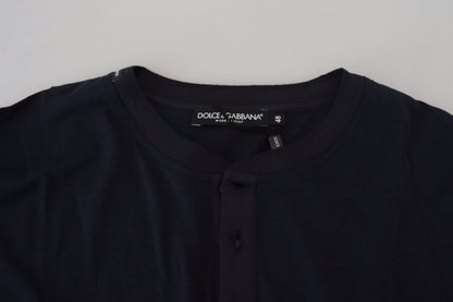Dolce & Gabbana Men's Blue Cotton Button Crewneck Pullover Sweater