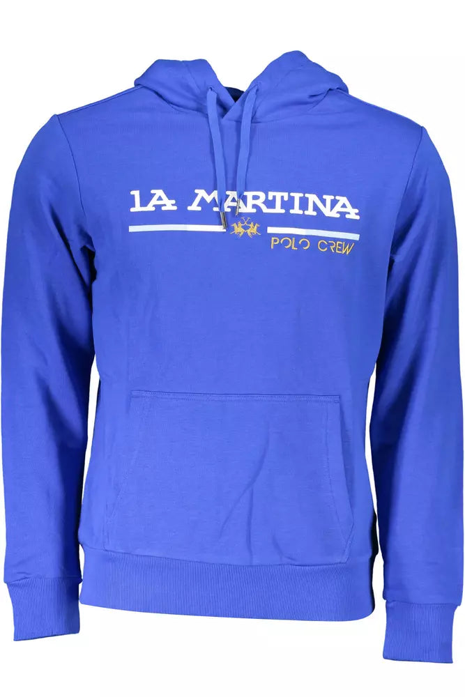 Sweatshirt Hoodie by La Martina for men in cotton polyester blue features a slouchy chic silhouette, detailed with a slouchy chic and a signature hooded neckline for an elevated aesthetic.