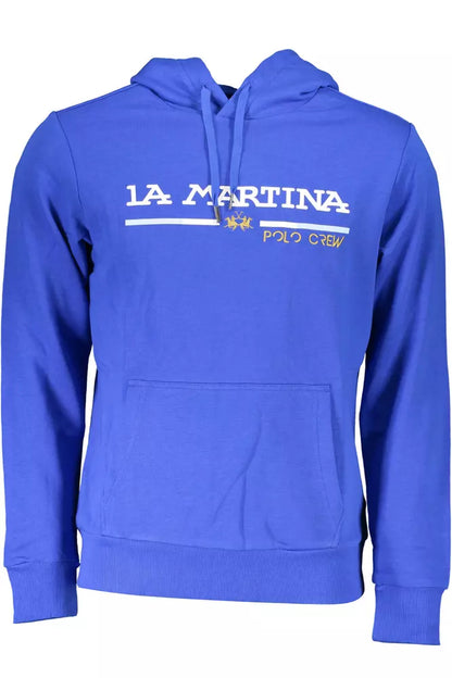 Sweatshirt Hoodie by La Martina for men in cotton polyester blue features a slouchy chic silhouette, detailed with a slouchy chic and a signature hooded neckline for an elevated aesthetic.