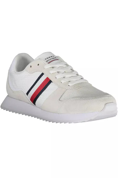 Sneakers by Tommy Hilfiger for men in polyester polyethylene leather white features an opulent silhouette from the Men's Casual Polyester Polyethylene Leather Sneakers collection, showcasing a signature casual style with an opulent finish.