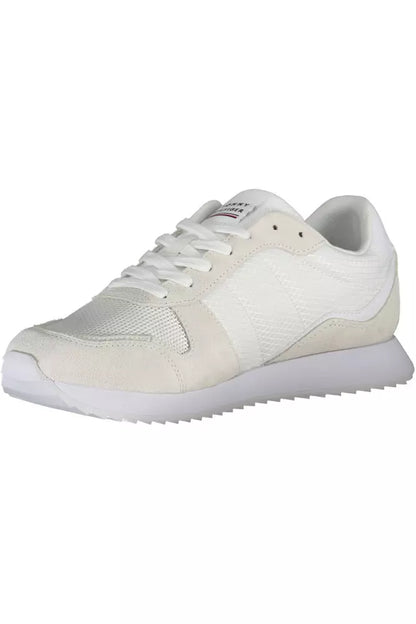 Sneakers by Tommy Hilfiger for men in polyester polyethylene leather white presents a sumptuous silhouette from the Men's Casual Polyester Polyethylene Leather Sneakers collection, showcasing a sumptuous casual style for an elevated aesthetic.