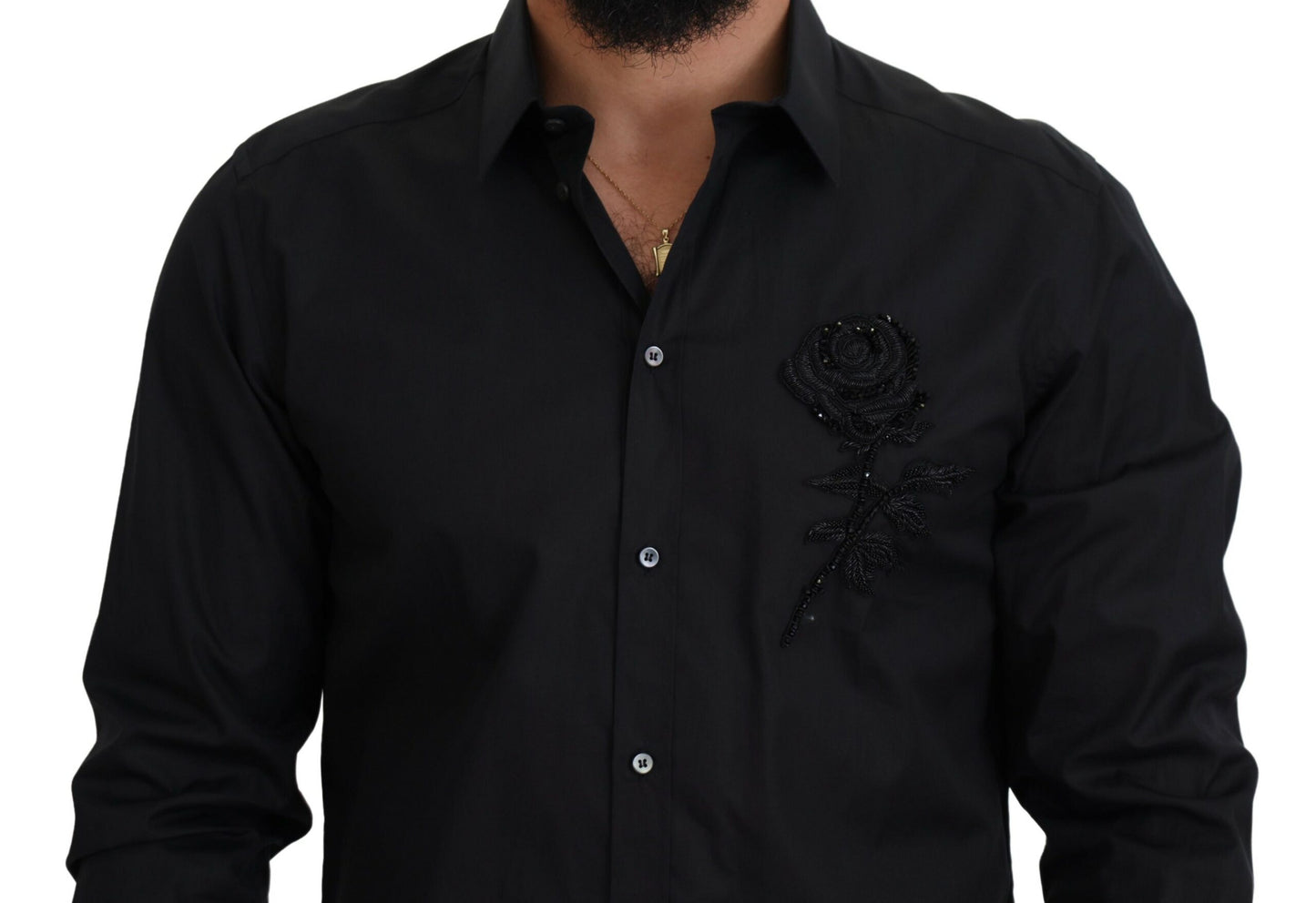 Dolce & Gabbana Men's Black Roses Slim Fit Cotton Shirt