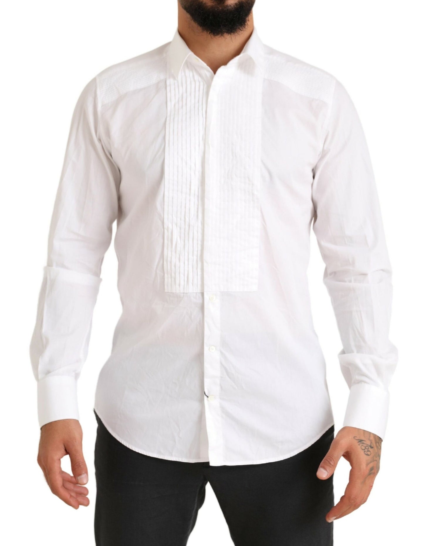 Dolce & Gabbana Men's White GOLD Formal Cotton Tuxedo Dress Shirt