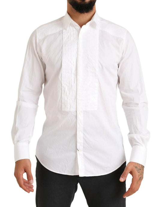 Dolce & Gabbana Men's White GOLD Formal Cotton Tuxedo Dress Shirt