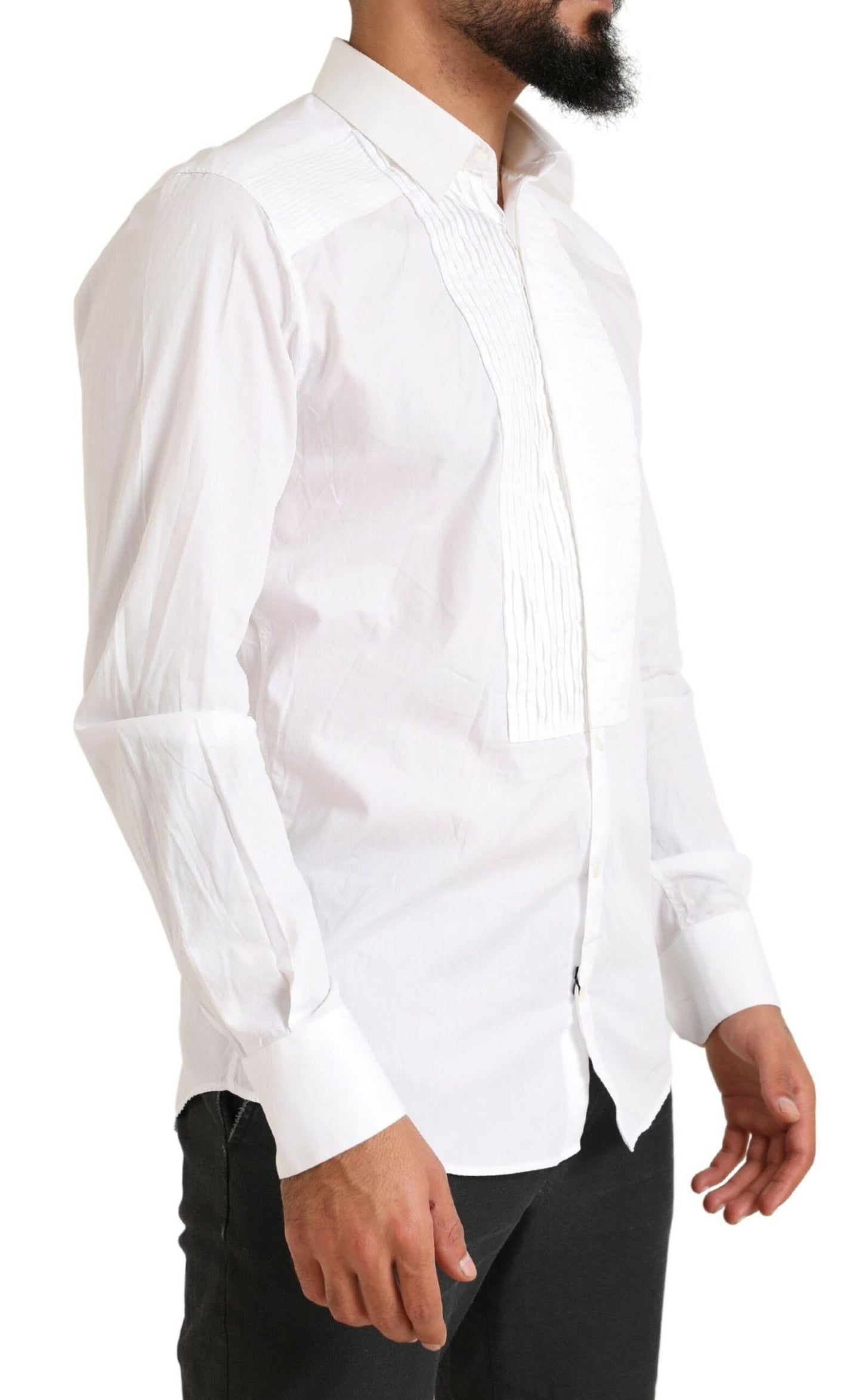 Dolce & Gabbana Men's White GOLD Formal Cotton Tuxedo Dress Shirt