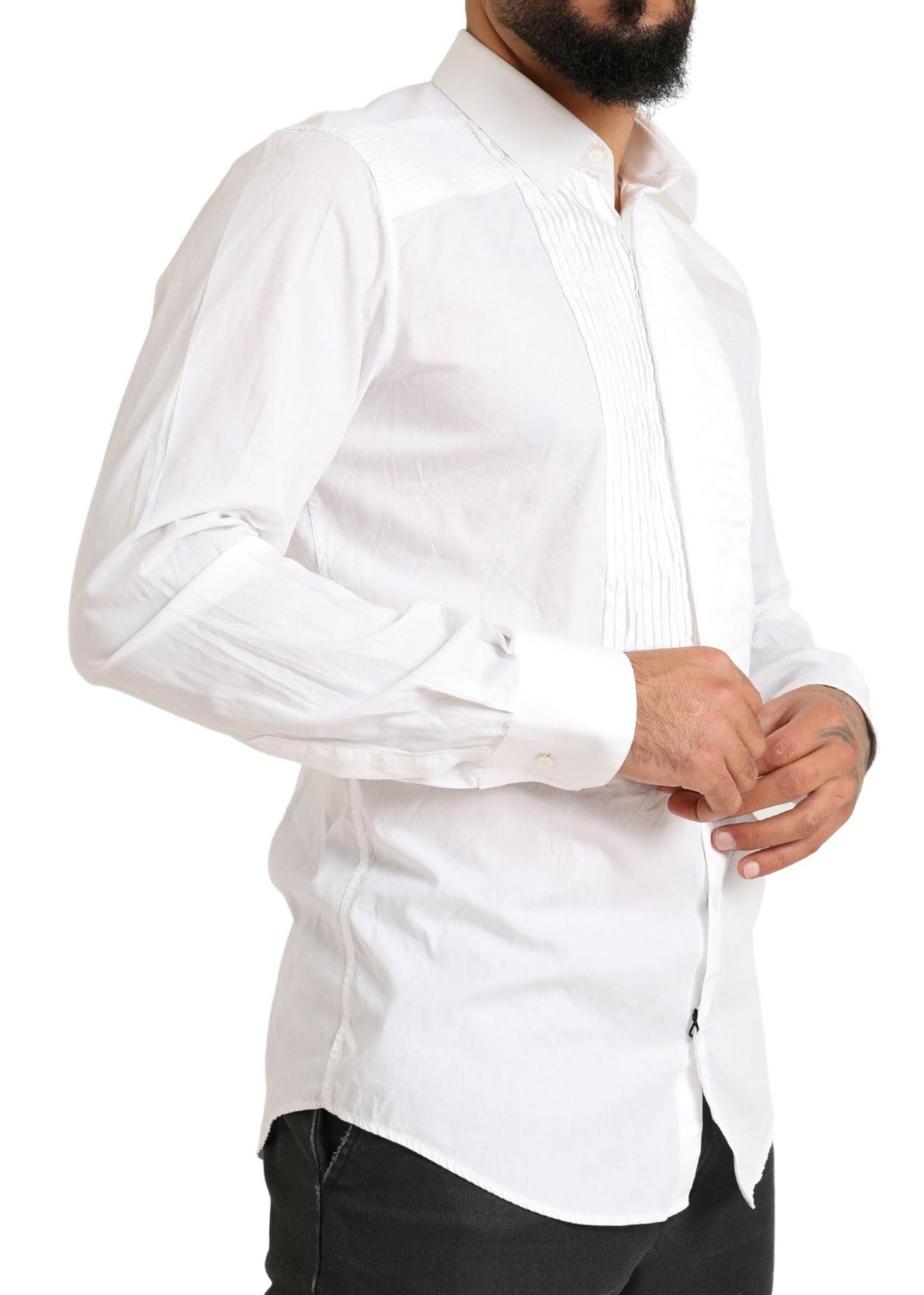 Dolce & Gabbana Men's White GOLD Formal Cotton Tuxedo Dress Shirt