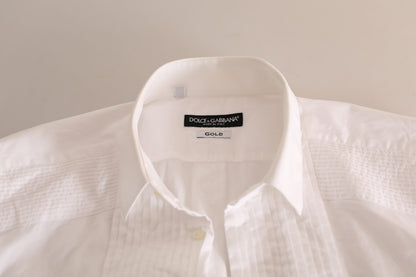 Dolce & Gabbana Men's White GOLD Formal Cotton Tuxedo Dress Shirt
